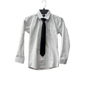 New Perry Ellis Boy's 10 Solid White Dress Shirt with Grey Tie Special Occasion